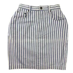 Vintage 90s NY Line Stripe Denim Skirt Womens 6 Blue White Cotton Knee Length